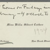 Calling card from Willa Cather, 1924