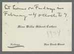 Calling card from Willa Cather, 1924