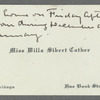 Calling card from Willa Cather