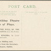 Postcard advertising first productions of Spreading the News