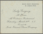 Printed invitation to meet Lady Gregory and the Irish National Theatre Company