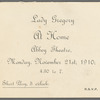 Printed invitation to  Lady Gregory’s lecture at Abbey Theatre