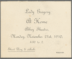 Printed invitation to  Lady Gregory’s lecture at Abbey Theatre