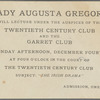 Printed invitation to  Lady Augusta Gregory’s lecture "The Irish drama"