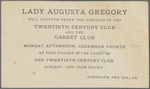 Printed invitation to  Lady Augusta Gregory’s lecture "The Irish drama"