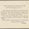Printed invitation to  Lady Gregory's lecture hosted by The Twentieth Century Club 