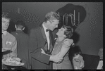 John V. Lindsay [center] and unidentified at the opening night of stage production Cabaret