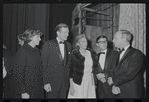 John V. Lindsay [center] Roddy McDowall, Harold Prince [right] and unidentified others at the opening night of stage production Cabaret