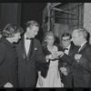 John V. Lindsay [center] Roddy McDowall, Harold Prince [right] and unidentified others at the opening night of stage production Cabaret