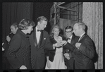 John V. Lindsay [center] Roddy McDowall, Harold Prince [right] and unidentified others at the opening night of stage production Cabaret