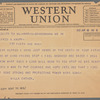 Willa Cather to Alfred Knopf, June 18, 1932: Western Union telegram