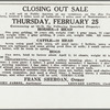 Notice which appeared in a Montmorenci, Indiana newspaper. Frank Sheroan sale