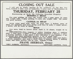 Notice which appeared in a Montmorenci, Indiana newspaper. Frank Sheroan sale