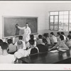 Instructor and class at the vocational school for aircraft construction workers. San Diego, California