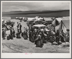 Labor contractor's pea pickers camp. Canyon County, Idaho. The people are waiting to go to the fields