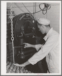 Recording weight, etc. of samples of cream and milk at Dairymen's Cooperative Creamery. Caldwell, Canyon County, Idaho