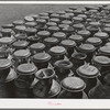 Milk cans at the Dairymen's Cooperative Creamery. Caldwell, Canyon County, Idaho. Each member has a number and this number is painted on his milk cans
