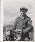 Member of FSA (Farm Security Administation) Boundary Farms. Boundary County, Idaho. He is holding homegrown potatoes