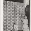 Putting labels on cases of canned salmon at the Columbia River Packing Association. Astoria, Oregon. This plant put up more than 125,000 cases of salmon in the first five days of the phenomenal salmon run this fall