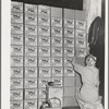 Putting labels on cases of canned salmon at the Columbia River Packing Association. Astoria, Oregon. This plant put up more than 125,000 cases of salmon in the first five days of the phenomenal salmon run this fall