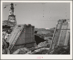 Shasta Dam under construction. Mount Shasta in background. Shasta County, California