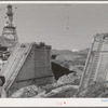 Shasta Dam under construction. Mount Shasta in background. Shasta County, California