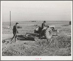 Mr. Palmer and son level land where farm buildings will be. Canyon County, Idaho. He has a FSA (Farm Security Administration) real estate loan which will enable him to put up house, etc