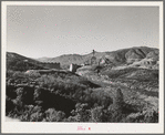 Looking down river towards Shasta Dam under construction, Shasta County, California