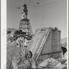 Shasta Dam under construction and cable tower. Shasta County, California