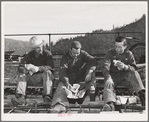 Workmen eat lunch. Shasta Dam, Shasta County, California