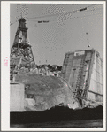 Shasta Dam under construction and cable tower. Shasta County, California