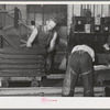 Bags of olive pulp which will be put under hydraulic pressure to extract the oil. Lindsay, California