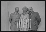 Producer Harold Prince, Peg Murray and Paul Lipson in publicity for the stage production Fiddler on the Roof