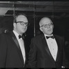 Harold Prince [left] and unidentified at opening night of the stage production Flora, the Red Menace
