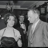 Art Carney [right] and unidentified at opening night for the stage production Flora, the Red Menace