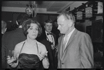 Art Carney [right] and unidentified at opening night for the stage production Flora, the Red Menace