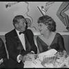Arlene Francis [center right] and unidentified others at opening night for stage production Flora, the Red Menace