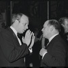 Harold Prince [left foreground], Vincente Minnelli [right background with cigarette in hand] and unidentified at opening night of the stage production Flora, the Red Menace