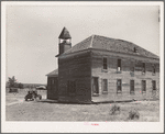 Old schoolhouse in Akins, Oklahoma. This town was formerly a cotton ginning center as well as trading center for the surrounding farm community. There is no ginning done there now and it has assumed the status of a ghost town