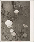 Dishes left by the migrant family at their homestead near Muskogee, Oklahoma