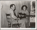 The band at square dance in rural section of hills near McAlester, Pittsburg County, Oklahoma. Sharecropper's home
