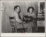 The band at square dance in rural section of hills near McAlester, Pittsburg County, Oklahoma. Sharecropper's home