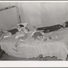 Children asleep on bed at square dance in hills near McAlester on Saturday night in home of sharecropper. Oklahoma, Pittsburg County