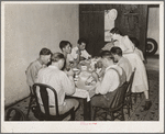 Noonday dinner, family-style, at restaurant in Muskogee, Oklahoma. The price of this dinner was fifteen cents