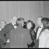 George Abbott [left], Adolph Green [back] and Betty Comden [center] at opening night of the stage production Fiorello!