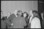 George Abbott [left], Adolph Green [back] and Betty Comden [center] at opening night of the stage production Fiorello!