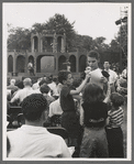 Shakespeare in the Park, children in Central Park stop to watch rehearsals