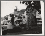 Shakespeare in the Park, park strollers watch rehearsals