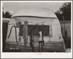 Harness and rope on back of covered trailer in Mays Avenue camp. Oklahoma City, Oklahoma