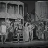 Jerry Lester [left], Adair McGowen [center] and unidentified others in the 1964 national tour of the stage production A Funny Thing Happened on the Way to the Forum